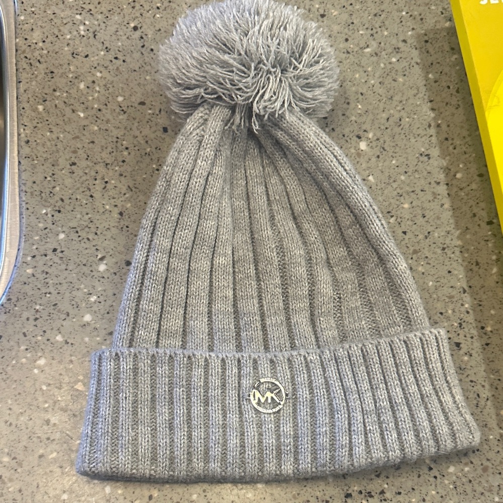 Michael Kors Light Gray Knit Hat with Pom